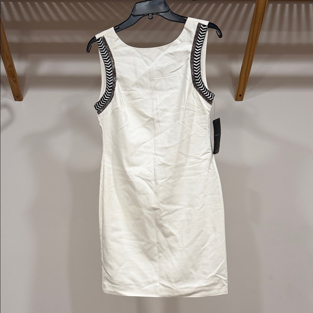 ZARA Elegant White Sleeveless Dress with Black Accents